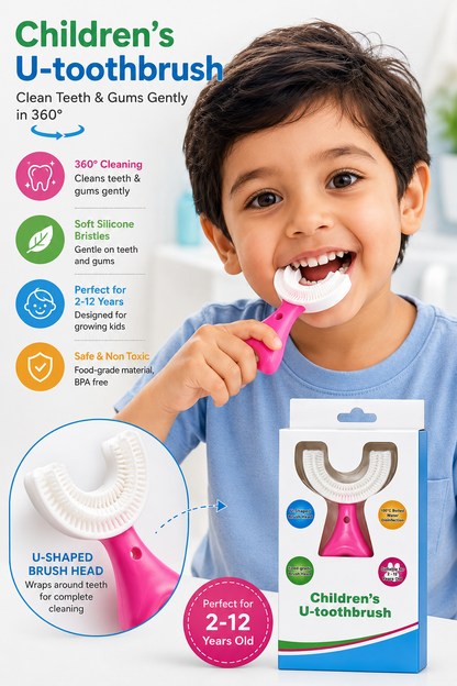 Baby U -Shaped | Silicone | Manual Tooth Brush With Soft & Elastic Bristles For Complete 360 Degree Dental Cleaning | Specially Designed For Toddlers & Children